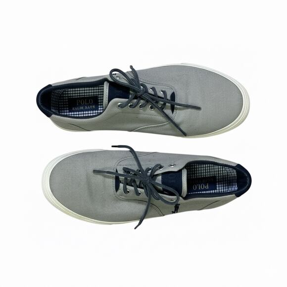 Ralph Lauren Vaughn Low Top Sneakers Mens 11.5 Gray Navy Canvas Lace Up Preppy - Picture 3 of 8